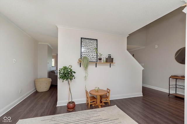 9011 Harrison Run Dr, Indianapolis, IN 46256 - living area with wood finished floors, baseboards, stairway, and crown molding