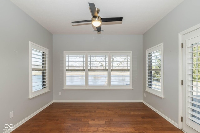 3792 Waterfront Way, Plainfield, IN 46168 - unfurnished room with baseboards, a ceiling fan, and dark wood-style flooring