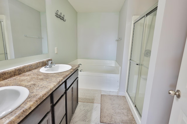 5944 Edelle Dr, Indianapolis, IN 46237 - bathroom with a shower stall, a garden tub, and a sink