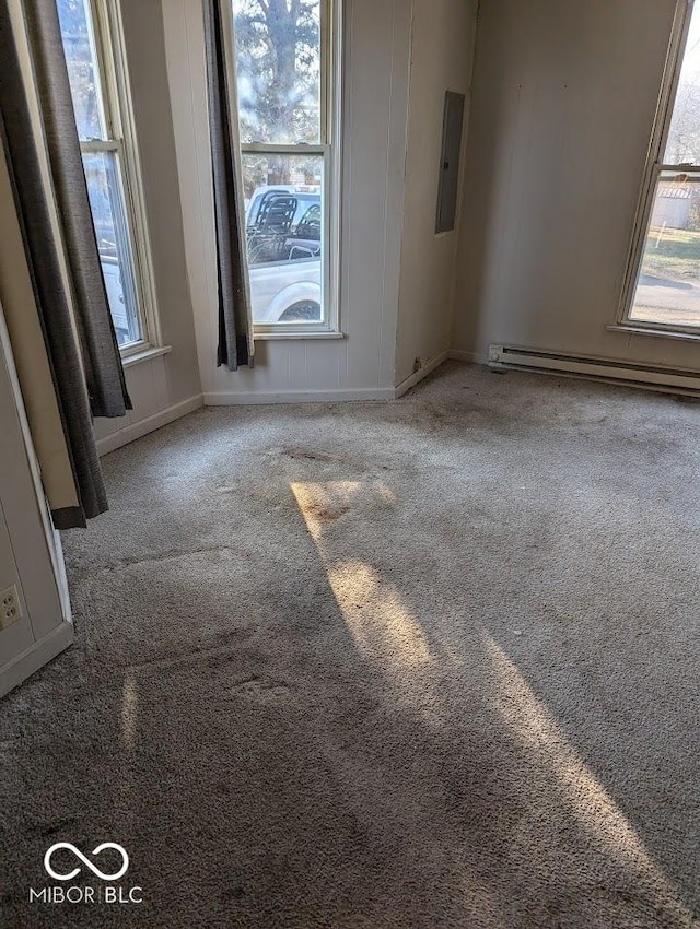 9278 S Geneva Rd, Flat Rock, IN 47234 - carpeted spare room with electric panel, baseboards, and baseboard heating