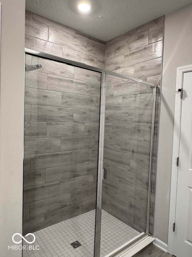 bathroom with a shower stall