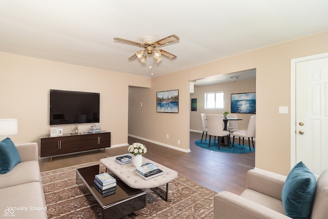 1701 Nelson Ave, Indianapolis, IN 46203 - living area featuring a ceiling fan, wood finished floors, and baseboards