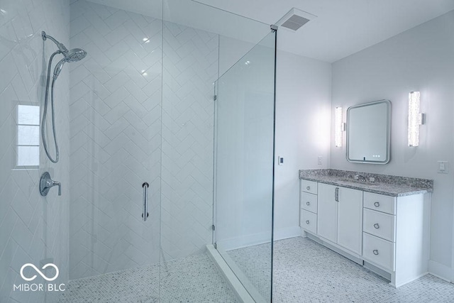 395 Breakwater Dr, Fishers, IN 46037 - full bath featuring visible vents, a stall shower, and vanity