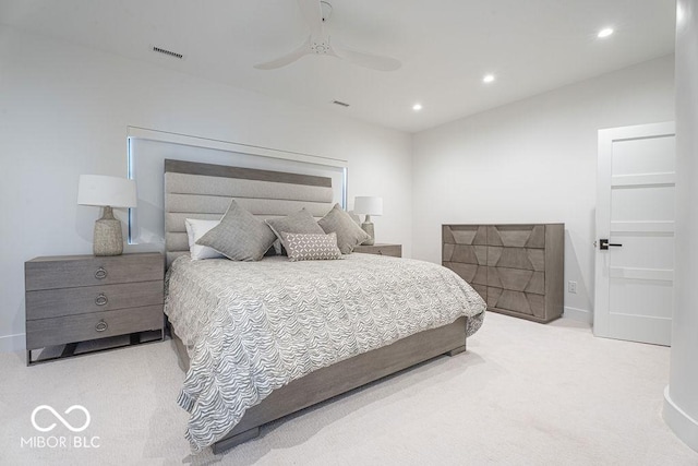 395 Breakwater Dr, Fishers, IN 46037 - bedroom with carpet floors, visible vents, recessed lighting, and a ceiling fan