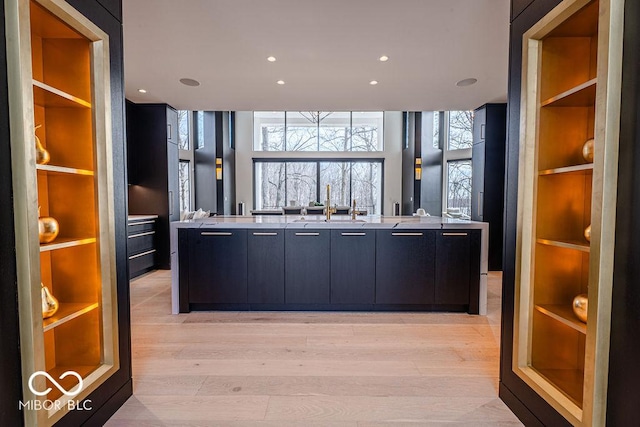 395 Breakwater Dr, Fishers, IN 46037 - bar with light wood-style floors, recessed lighting, and built in shelves