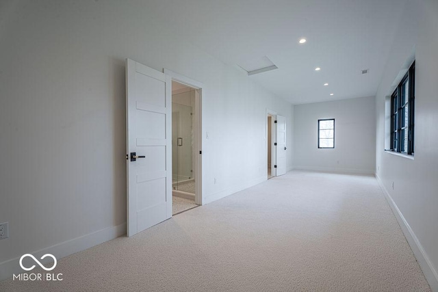 395 Breakwater Dr, Fishers, IN 46037 - spare room with attic access, light colored carpet, recessed lighting, and baseboards