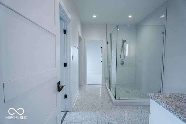 395 Breakwater Dr, Fishers, IN 46037 - bathroom with a shower stall and recessed lighting