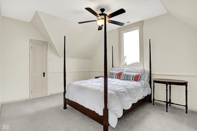 450 W Ash St, Zionsville, IN 46077 - bedroom featuring visible vents, ceiling fan, carpet flooring, and lofted ceiling