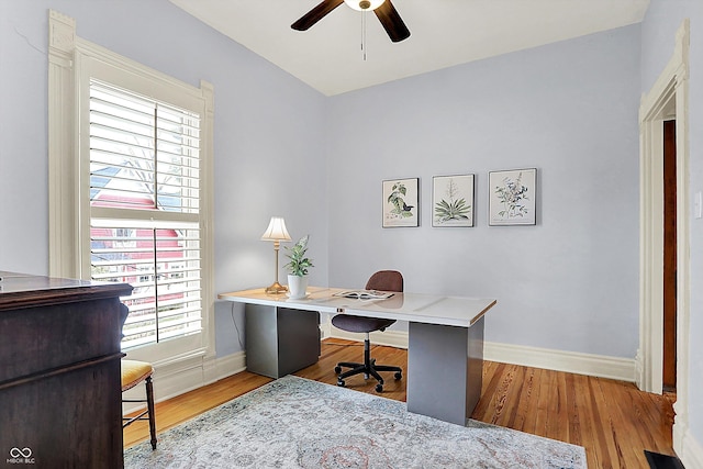 450 W Ash St, Zionsville, IN 46077 - office space featuring visible vents, baseboards, a ceiling fan, and wood finished floors