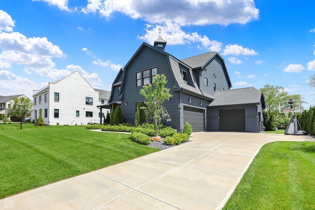 5120 Melbourne Pl, Zionsville, IN 46077 - view of property exterior with a gambrel roof, a yard, concrete driveway, and roof with shingles