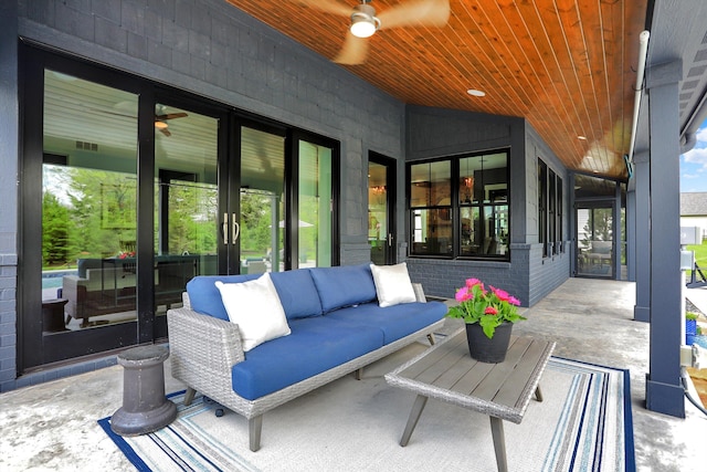 5120 Melbourne Pl, Zionsville, IN 46077 - view of patio / terrace featuring an outdoor living space, ceiling fan, and french doors