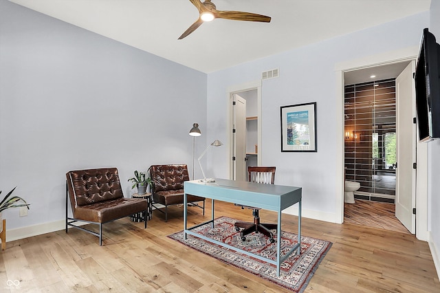 5120 Melbourne Pl, Zionsville, IN 46077 - office featuring ceiling fan, light wood-type flooring, and baseboards