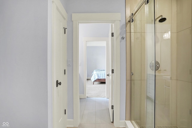 5120 Melbourne Pl, Zionsville, IN 46077 - ensuite bathroom featuring a stall shower, tile patterned floors, and baseboards