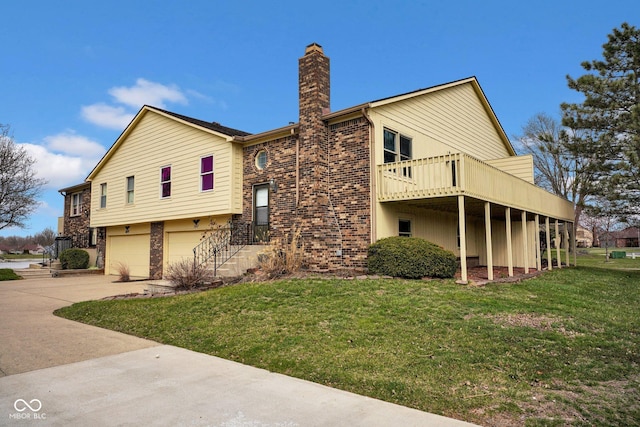 1847 Crystal Bay E Dr, Plainfield, IN 46168 - view of property exterior featuring a yard, concrete driveway, a garage, brick siding, and a chimney