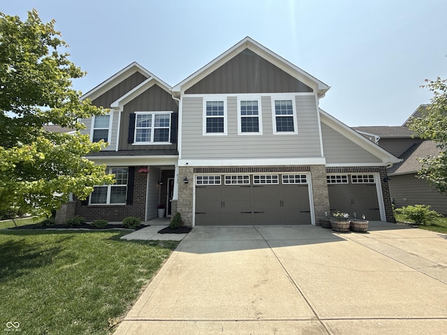 6345 Meadowview Dr, Whitestown, IN 46075 - view of front of house with board and batten siding, concrete driveway, a front lawn, and an attached garage