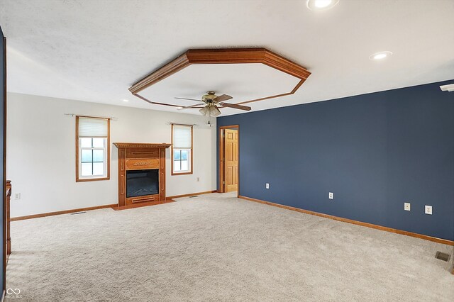 5371 Lue Ann Ln, Mooresville, IN 46158 - unfurnished living room with carpet floors, baseboards, visible vents, ceiling fan, and recessed lighting