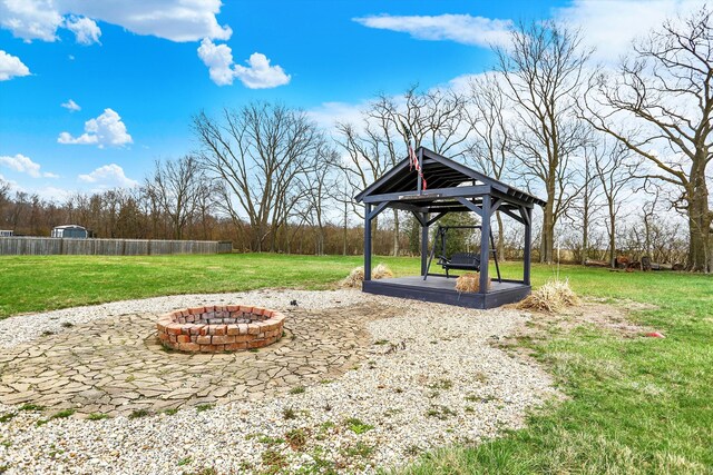 5371 Lue Ann Ln, Mooresville, IN 46158 - view of yard with an outdoor fire pit, a gazebo, fence, and a patio area