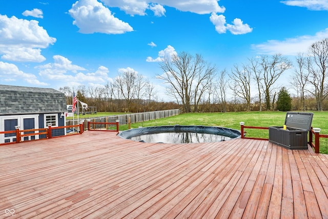 5371 Lue Ann Ln, Mooresville, IN 46158 - wooden terrace featuring a lawn and an outbuilding