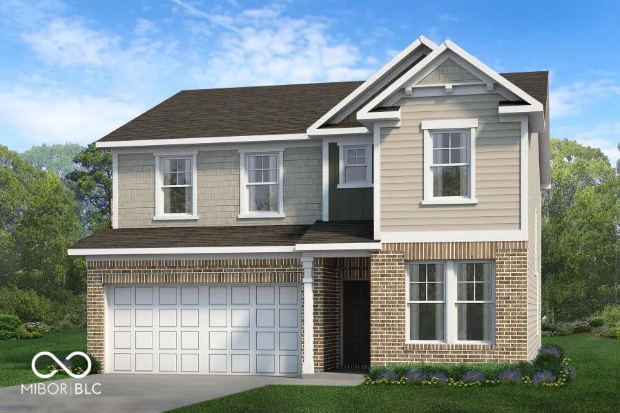 13752 N George Ct, Camby, IN 46113 - view of front facade featuring brick siding, concrete driveway, a garage, and roof with shingles