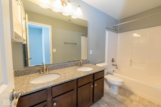 2314 Angelina Way, Greenwood, IN 46143 - bathroom with toilet, a sink, double vanity, and visible vents