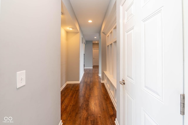 2314 Angelina Way, Greenwood, IN 46143 - hallway with baseboards, recessed lighting, and dark wood finished floors