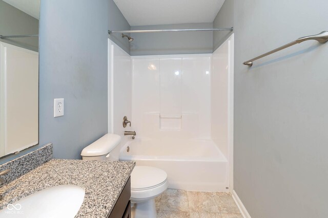 2314 Angelina Way, Greenwood, IN 46143 - full bathroom with baseboards, toilet, vanity, and shower / washtub combination