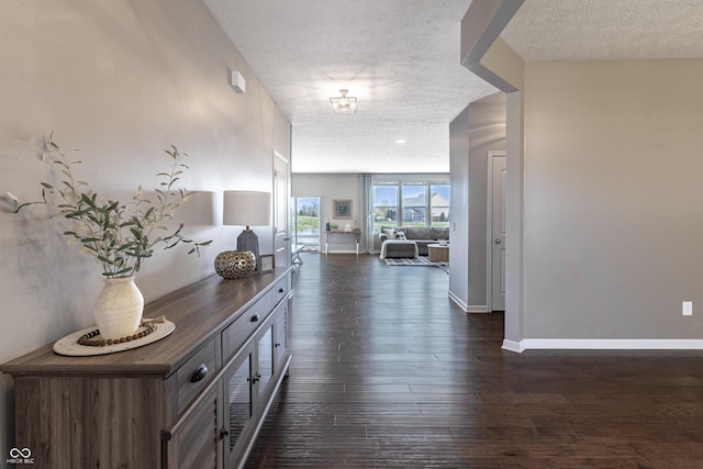 12959 Balfour Rd, Fishers, IN 46037 - corridor with a textured ceiling, dark wood-style flooring, and baseboards