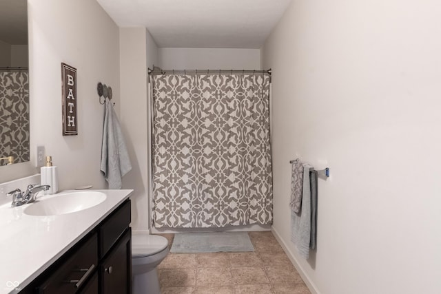 12959 Balfour Rd, Fishers, IN 46037 - bathroom featuring vanity, toilet, a shower with curtain, and baseboards