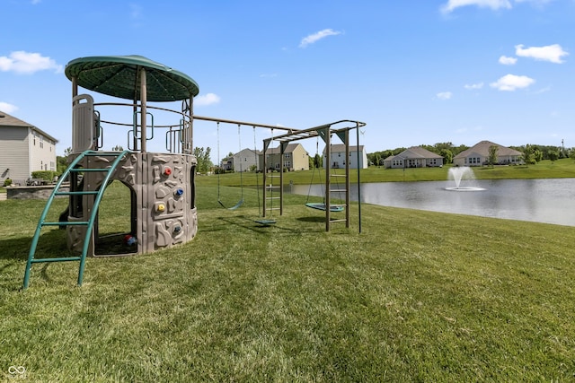 12959 Balfour Rd, Fishers, IN 46037 - community jungle gym featuring a lawn, a water view, and a residential view