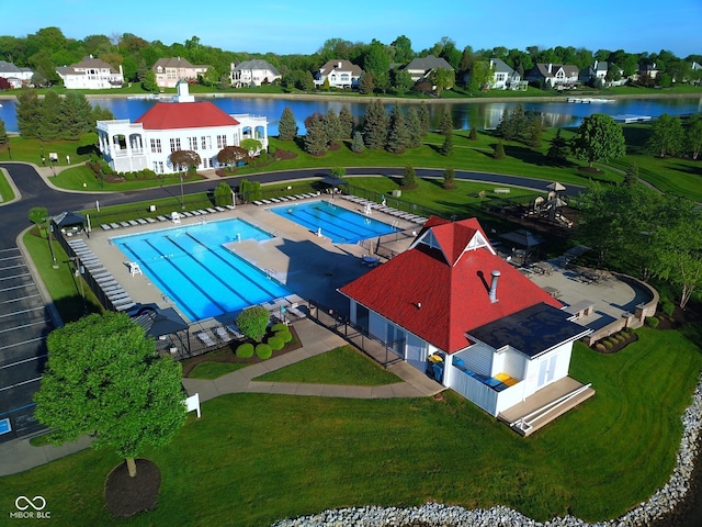 11967 Windpointe Pass, Carmel, IN 46033 - aerial view of residential area with a pool area and a large body of water