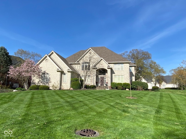 11967 Windpointe Pass, Carmel, IN 46033 - french country style house featuring a front lawn, brick siding, and stone siding