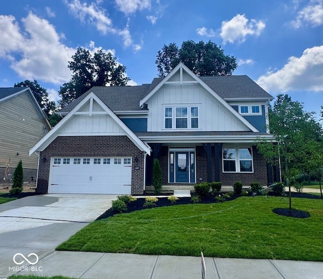 6887 Oakdale Ln, Avon, IN 46123 - craftsman-style house featuring board and batten siding, brick siding, driveway, a front lawn, and an attached garage