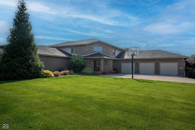 9398 W Mirror Rd, Columbus, IN 47201 - traditional home with a garage, a front yard, driveway, and brick siding