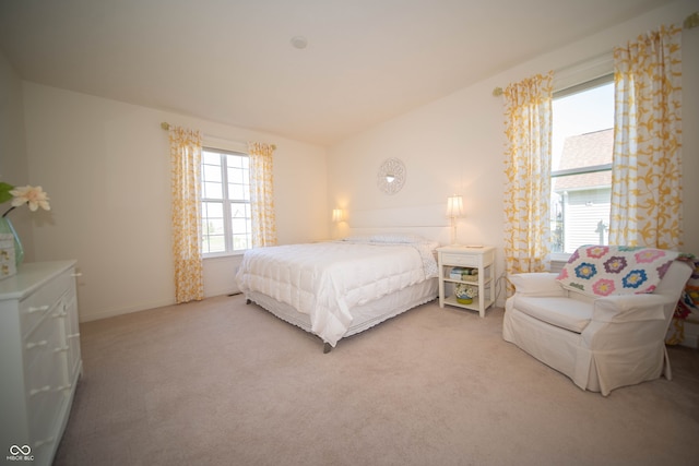 bedroom featuring baseboards and light carpet