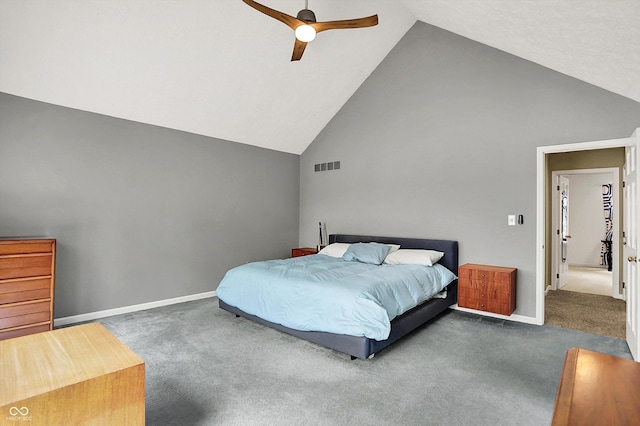 22 Point Ln, Arcadia, IN 46030 - carpeted bedroom featuring high vaulted ceiling and a ceiling fan