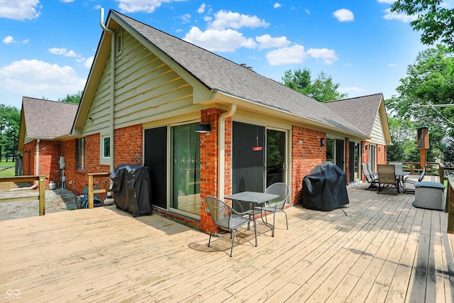 22 Point Ln, Arcadia, IN 46030 - wooden deck with outdoor dining space and grilling area