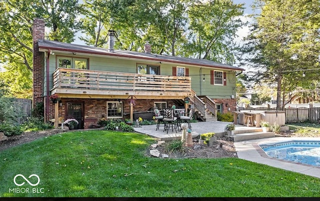 7859 N Chester Ave, Indianapolis, IN 46240 - back of house with a chimney, stairs, a patio area, brick siding, and a deck