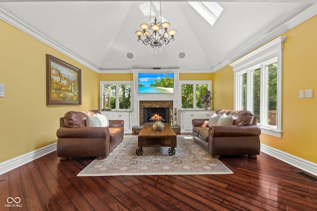 10821 Club Point Dr, Fishers, IN 46037 - living area with hardwood / wood-style floors, a warm lit fireplace, a healthy amount of sunlight, and a chandelier