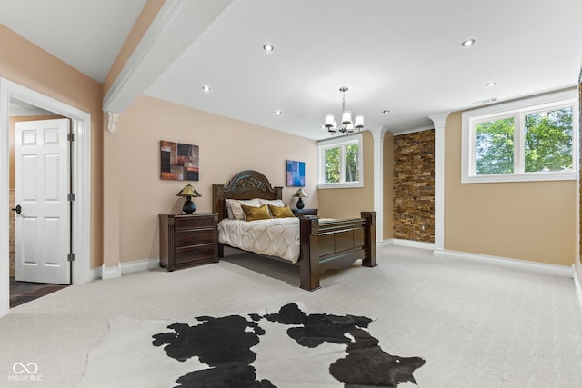 10821 Club Point Dr, Fishers, IN 46037 - bedroom with light carpet, baseboards, a notable chandelier, and recessed lighting