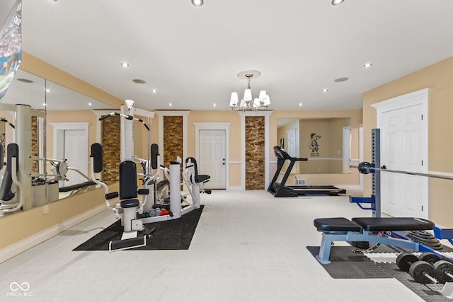 10821 Club Point Dr, Fishers, IN 46037 - workout area featuring baseboards, recessed lighting, and an inviting chandelier