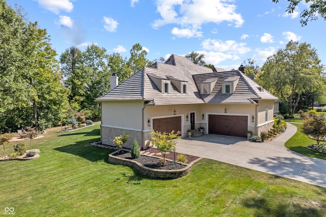 10821 Club Point Dr, Fishers, IN 46037 - view of side of home featuring a chimney, stone siding, and a tiled roof
