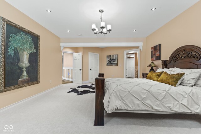 10821 Club Point Dr, Fishers, IN 46037 - carpeted bedroom featuring baseboards, a notable chandelier, and recessed lighting