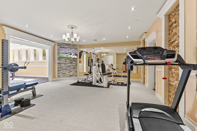 10821 Club Point Dr, Fishers, IN 46037 - workout room with carpet floors, recessed lighting, and a chandelier
