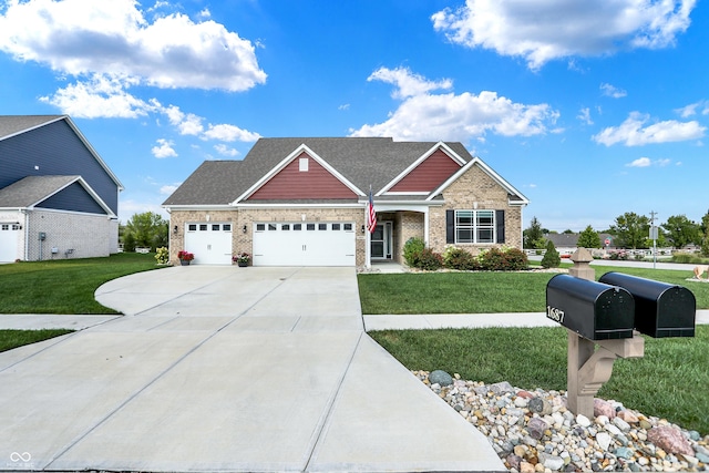 1684 Beach St, Greenwood, IN 46143 - craftsman-style home featuring brick siding, concrete driveway, a garage, and a front lawn
