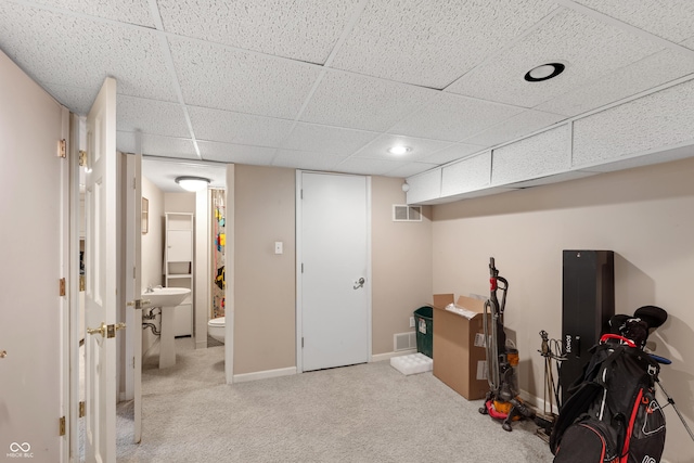 7341 Campfire Run, Indianapolis, IN 46236 - finished below grade area featuring carpet floors, a drop ceiling, and baseboards