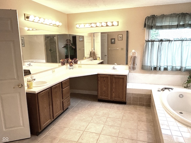 7341 Campfire Run, Indianapolis, IN 46236 - bathroom with a bath, double vanity, and tile patterned flooring