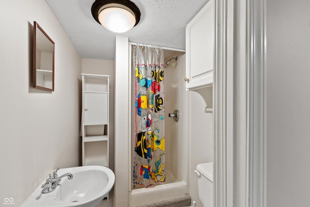 7341 Campfire Run, Indianapolis, IN 46236 - full bath featuring a shower with curtain, a sink, a textured ceiling, and toilet