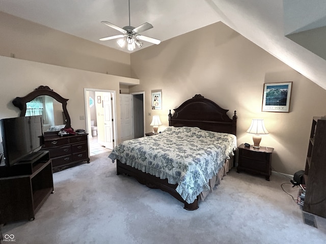 7341 Campfire Run, Indianapolis, IN 46236 - bedroom featuring vaulted ceiling, light colored carpet, and ceiling fan