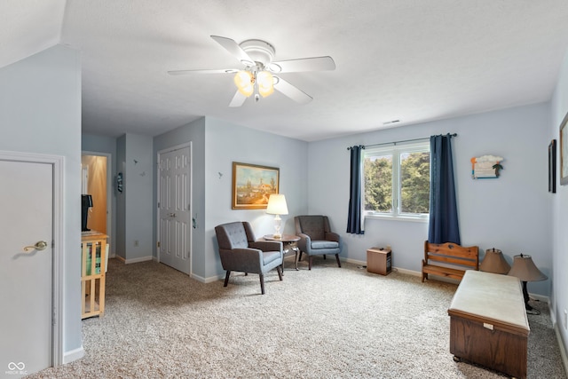 7341 Campfire Run, Indianapolis, IN 46236 - sitting room featuring carpet flooring, ceiling fan, and baseboards