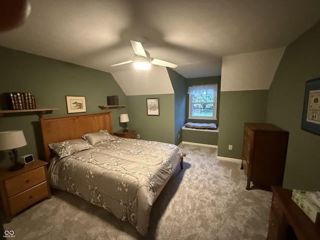 7341 Campfire Run, Indianapolis, IN 46236 - carpeted bedroom featuring vaulted ceiling, a ceiling fan, and baseboards